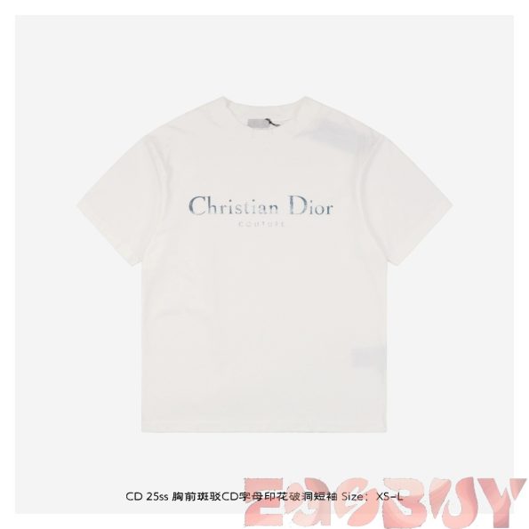 Dior 迪奥 25ss 胸前斑驳CD字母印花破洞短袖