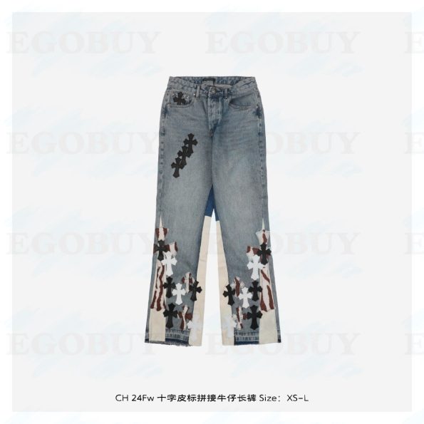 Chrome Hearts 克罗心 24Fw 十字皮标拼接牛仔长裤