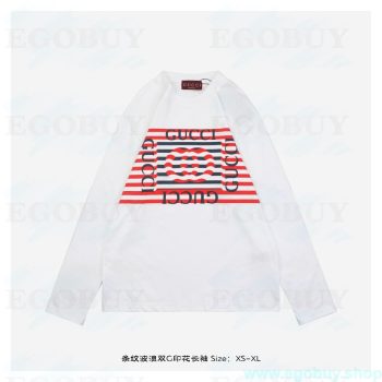 Gucci/古驰 25Fw 条纹波浪双G印花长袖