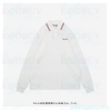Miu Miu 25Fw Miu小标红蓝领条Polo长袖