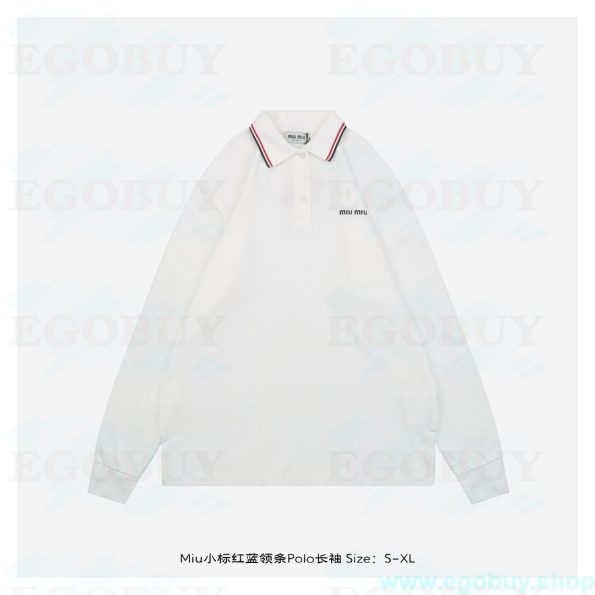 Miu Miu 25Fw Miu小标红蓝领条Polo长袖