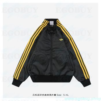 B Adidas/阿迪 25Fw 三杠压印仿皮夹克外套