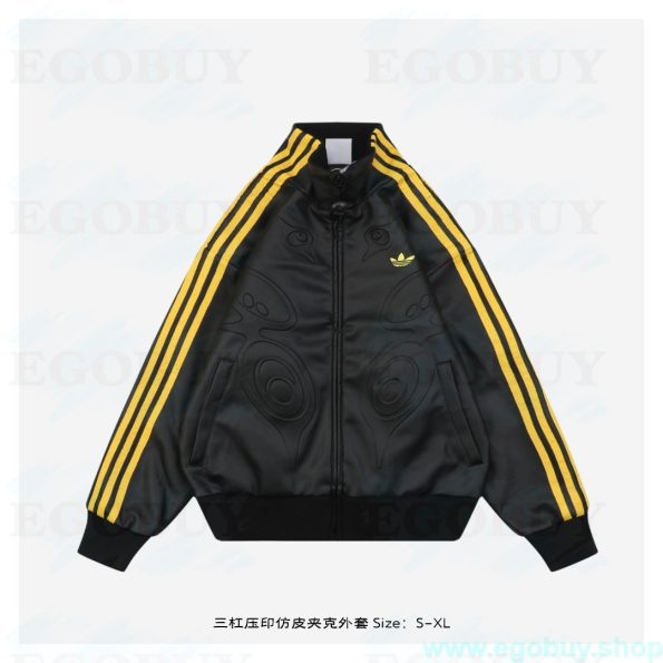 Adidas/阿迪 25Fw 三杠压印仿皮夹克外套