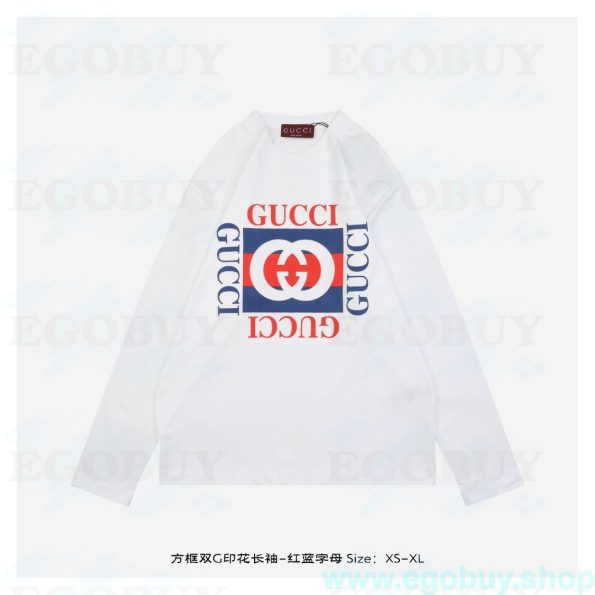 Gucci/古驰 25Fw 方框双G印花长袖-红蓝字母